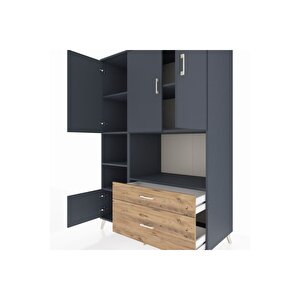 Kronos Dolap 7 Raflı 2 Çekmeceli 5 Kapaklı 132x59x195 Antrasit-antrasit/çam