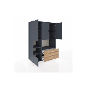 Kronos Dolap 7 Raflı 2 Çekmeceli 5 Kapaklı 132x59x195 Antrasit-antrasit/çam