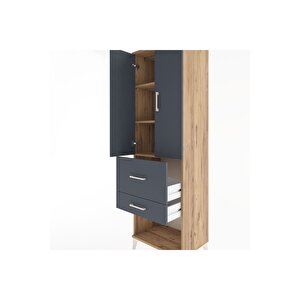 Hyperion Dolap 3 Raflı 2 Çekmeceli 2 Kapaklı 60x44x195 Çam-antrasit