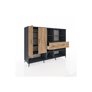 Kronos Dolap 10 Raflı 2 Çekmeceli 2 Kapaklı 220x59x163 Antrasit-çam