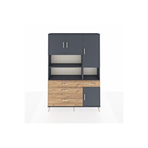 Arges Dolap 9 Raflı 4 Çekmeceli 4 Kapaklı 132x30x195 Antrasit-antrasit/çam