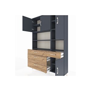 Arges Dolap 9 Raflı 4 Çekmeceli 4 Kapaklı 132x30x195 Antrasit-antrasit/çam