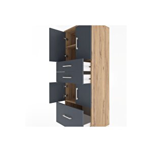 Hyperion Dolap 3 Raflı 3 Çekmeceli 4 Kapaklı 60x44x163 Çam-antrasit