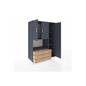 Kronos Dolap 7 Raflı 3 Çekmeceli 3 Kapaklı 132x59x195 Antrasit-antrasit/çam