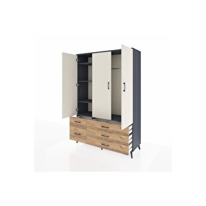 Hyperion Dolap 5 Raflı 5 Çekmeceli Tek Askılı 132x44x195 Antrasit-aytaşı/çam