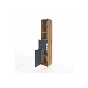 Hyperion Dolap 4 Raflı 2 Çekmeceli Tek Kapaklı 44x44x243 Çam-antrasit