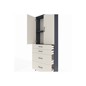 Arges Dolap 2 Raflı 4 Çekmeceli 2 Kapaklı 88x30x221 Antrasit-aytaşı