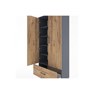 Hyperion Dolap 5 Raflı Tek Çekmeceli 2 Kapaklı 88x44x195 Antrasit-çam