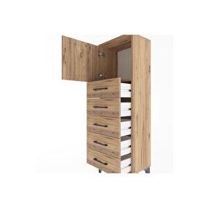 Arges Dolap Tek Raflı 5 Çekmeceli Tek Kapaklı 44x30x134 Çam-çam