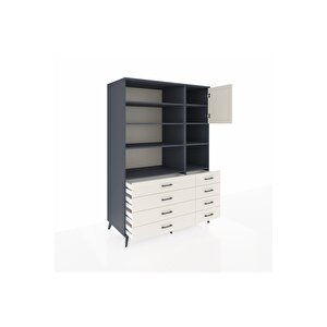 Kronos Dolap 8 Raflı 8 Çekmeceli Tek Kapaklı  132x59x195 Antrasit-aytaşı/aytaşı