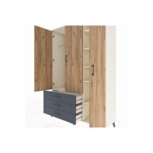 Hyperion Dolap 6 Raflı 3 Çekmeceli Tek Askılı 132x44x195 Aytaşı-çam/antrasit