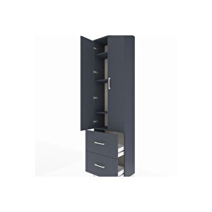 Arges Dolap 4 Raflı 2 Çekmeceli 2 Kapaklı 60x30x221 Antrasit-antrasit
