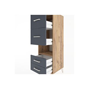 Hyperion Dolap Tek Raflı 4 Çekmeceli 44x44x134 Çam-antrasit