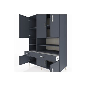 Kronos Dolap 8 Raflı 2 Çekmeceli 6 Kapaklı 132x59x195 Antrasit-antrasit/antrasit
