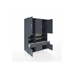 Kronos Dolap 8 Raflı 2 Çekmeceli 6 Kapaklı 132x59x195 Antrasit-antrasit/antrasit