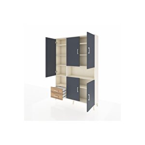 Arges Dolap 10 Raflı 2 Çekmeceli 5 Kapaklı 132x30x195 Aytaşı-antrasit/çam