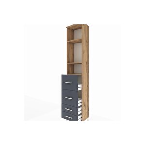 Arges Dolap 3 Raflı 4 Çekmeceli 44x30x221 Çam-antrasit