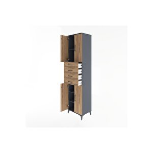 Hyperion Dolap 4 Raflı 4 Çekmeceli 4 Kapaklı 60x44x243 Antrasit-çam
