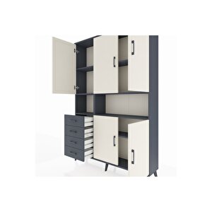 Arges Dolap 7 Raflı 4 Çekmeceli 5 Kapaklı 132x30x195 Antrasit-aytaşı/antrasit