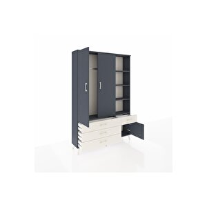 Arges Dolap 5 Raflı 4 Çekmeceli Tek Askılı 132x30x195 Antrasit-antrasit/aytaşı