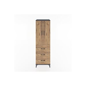 Hyperion Dolap Tek Raflı 3 Çekmeceli Tek Askılı 60x44x195 Antrasit-çam