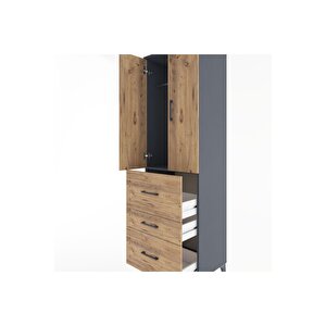 Hyperion Dolap Tek Raflı 3 Çekmeceli Tek Askılı 60x44x195 Antrasit-çam