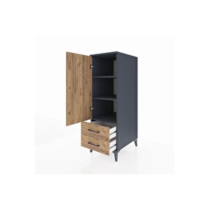 Kronos Dolap 3 Raflı 2 Çekmeceli Tek Kapaklı 44x59x134 Antrasit-çam