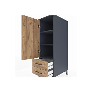 Kronos Dolap 3 Raflı 2 Çekmeceli Tek Kapaklı 44x59x134 Antrasit-çam