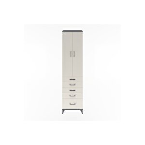 Hyperion Dolap 4 Raflı 5 Çekmeceli 2 Kapaklı 60x44x243 Antrasit-aytaşı