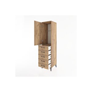 Hyperion Dolap Tek Raflı 5 Çekmeceli Tek Askılı 44x44x182 Çam-çam