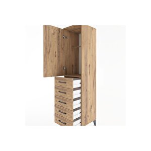 Hyperion Dolap Tek Raflı 5 Çekmeceli Tek Askılı 44x44x182 Çam-çam