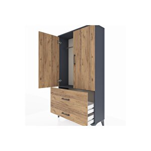 Arges Dolap Tek Raflı 2 Çekmeceli Tek Askılı 88x30x163 Antrasit-çam