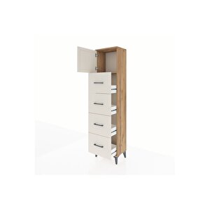 Arges Dolap Tek Raflı 4 Çekmeceli Tek Kapaklı 44x30x182 Çam-aytaşı