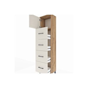 Arges Dolap Tek Raflı 4 Çekmeceli Tek Kapaklı 44x30x182 Çam-aytaşı