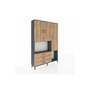 Arges Gardrop 6 Raflı 3 Çekmeceli 3 Kapaklı 132x30x195 Antrasit-çam