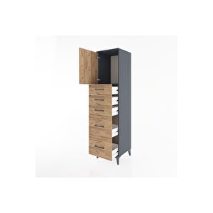 Hyperion Dolap Tek Raflı 5 Çekmeceli Tek Kapaklı 44x44x182 Antrasit-çam