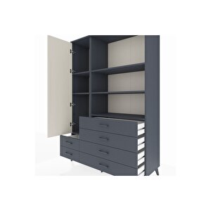 Hyperion Dolap 7 Raflı 6 Çekmeceli Tek Kapaklı  132x44x195 Antrasit-aytaşı/antrasit
