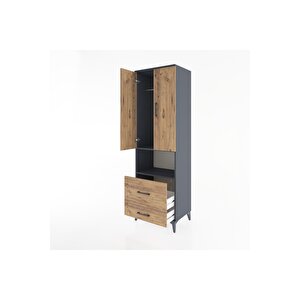 Hyperion Dolap 2 Raflı 2 Çekmeceli Tek Askılı 60x44x195 Antrasit-çam