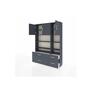 Arges Gardrop 10 Raflı 4 Çekmeceli 3 Kapaklı 132x30x195 Antrasit-antrasit