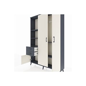 Arges Dolap 5 Raflı 2 Çekmeceli Tek Askılı 132x30x195 Antrasit-aytaşı/antrasit