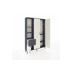 Arges Dolap 5 Raflı 2 Çekmeceli Tek Askılı 132x30x195 Antrasit-aytaşı/antrasit