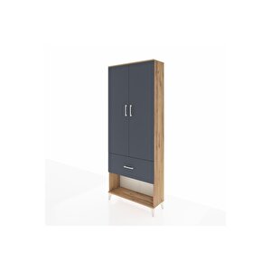 Arges Dolap 3 Raflı Tek Çekmeceli 2 Kapaklı 88x30x221 Çam-antrasit