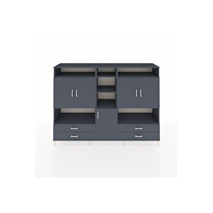 Hyperion Dolap 12 Raflı 4 Çekmeceli 5 Kapaklı 220x44x163 Antrasit-antrasit