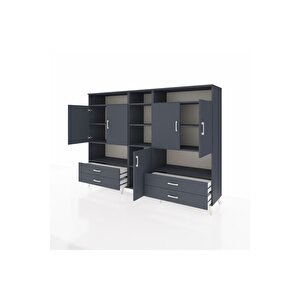 Hyperion Dolap 12 Raflı 4 Çekmeceli 5 Kapaklı 220x44x163 Antrasit-antrasit