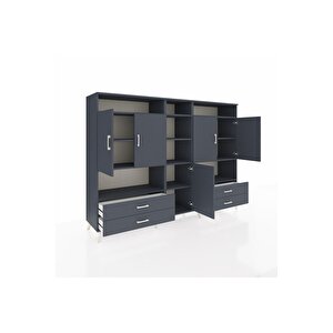 Hyperion Dolap 12 Raflı 4 Çekmeceli 5 Kapaklı 220x44x163 Antrasit-antrasit