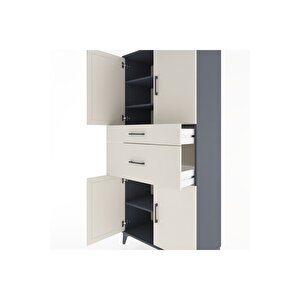 Hyperion Dolap 4 Raflı 2 Çekmeceli 4 Kapaklı 88x44x195 Antrasit-aytaşı