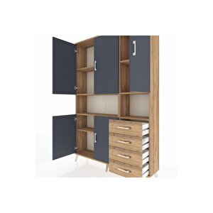 Arges Dolap 7 Raflı 4 Çekmeceli 5 Kapaklı 132x30x195 Çam-antrasit/çam