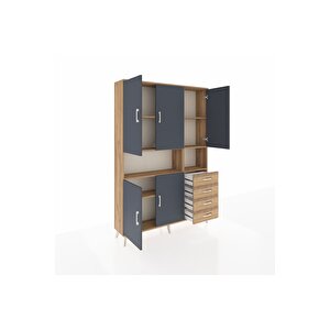 Arges Dolap 7 Raflı 4 Çekmeceli 5 Kapaklı 132x30x195 Çam-antrasit/çam