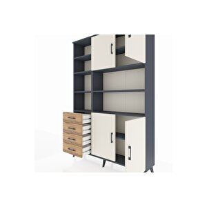 Arges Dolap 9 Raflı 4 Çekmeceli 4 Kapaklı 132x30x195 Antrasit-aytaşı/çam