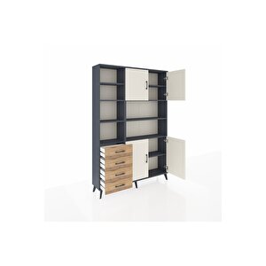 Arges Dolap 9 Raflı 4 Çekmeceli 4 Kapaklı 132x30x195 Antrasit-aytaşı/çam